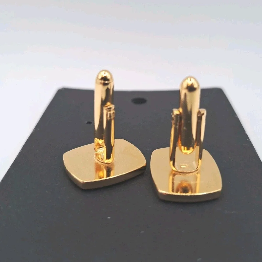 Vintage Men's Cuff Links Black Gold Tone Formal Casual Wedding Office Business